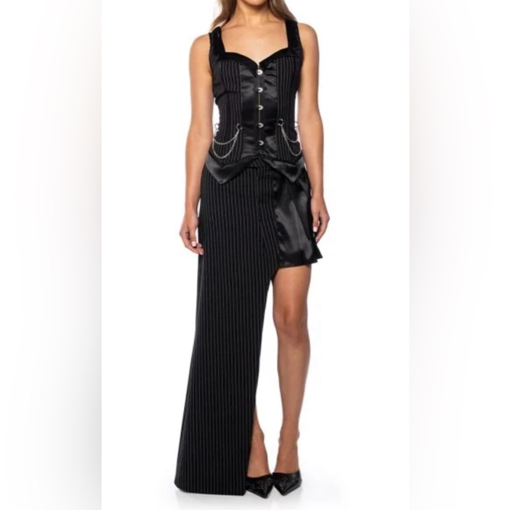 NWT AKIRA Asymmetrical Pinstripe Midi Skirt Set